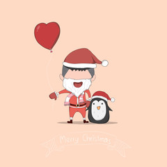 Boy and Penguin cute Christmas character. drawing by hand vector
