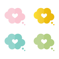Heart in a thought cloud, speech bubble, symbol of love set, collection isolated on white background.