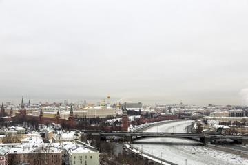 MOSCOW, RUSSIA - JANUARY 10, 2017: View of the capital city in the winter from the roof of the Cathedral of Christ the Savior