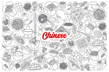 Chinese food doodle set with red lettering
