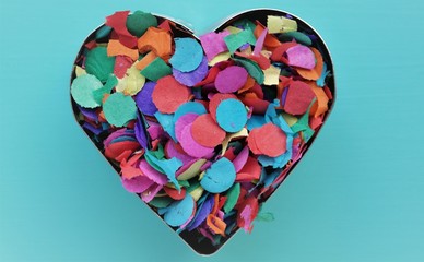 heart filled with confetti, for occasions like carnival, valentine or anniversary