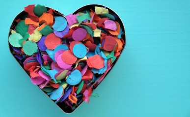 heart filled with confetti, for occasions like carnival, valentine, anniversary, mother's day or father's day