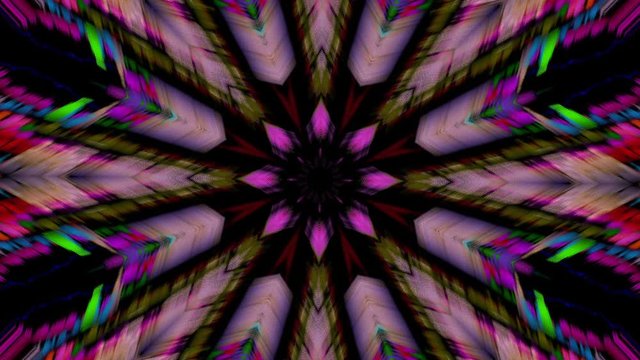 Fondo Fractal caleidoscopico de formas de estrella de colores sobre fondo negro
