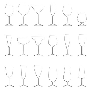 Set of glasses outlines, vector illustration