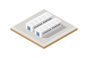 Vector isometric icon of factory infrastructure element industrial landscape and garbage recycling plant with buildings and trees