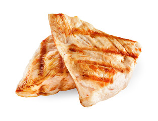 Chicken meat. Grilled fillet pieces isolated on white background