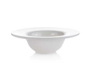Empty ceramic bowl isolated on white background.