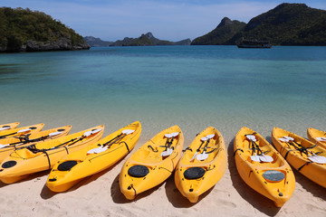 Kayaking on the beach at Ang Thong Island.Thailand 