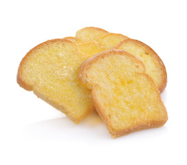 butter crispy bread topping sugar on white background