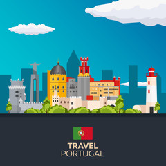 Obraz premium Travel to Portugal skyline. Vector flat illustration.