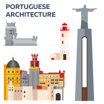 Portuguese Architcture. Travel to Portugal. Vector illustration.