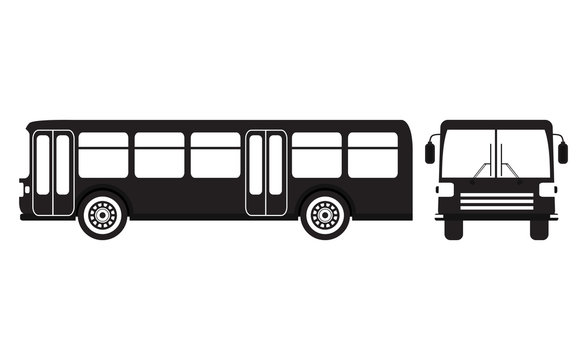 Flat bus silhouette icon.Set vector flat city and school bus modern and retro old vintage.Public transport.Design elements for the websites, booklets, leaflets.