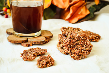 raw pumpkin cookies, cocoa, figs, oatmeal, healthy vegan dessert