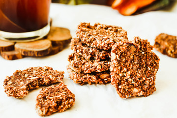 raw pumpkin cookies, cocoa, figs, oatmeal, healthy vegan dessert