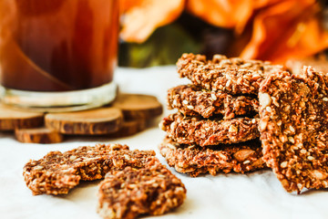 raw pumpkin cookies, cocoa, figs, oatmeal, healthy vegan dessert