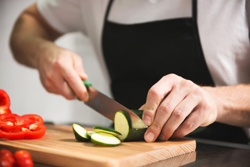 Slices of cucumber and pepper for salad