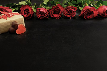 Roses, candies and gift box for Valentine
