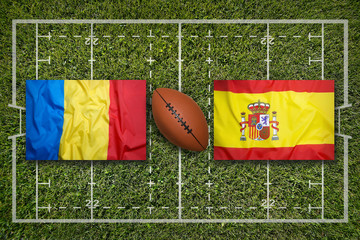 Romania vs. Spain flags on rugby field