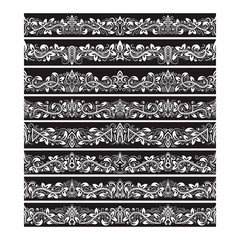 Black white vintage elements for vector brushes creating. Borders templates kit for frames design and page decorations.