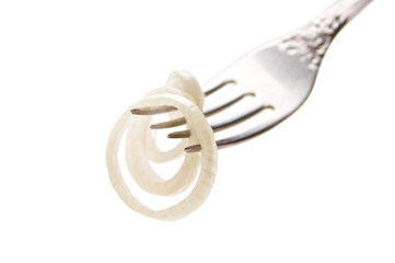 onions on a fork
