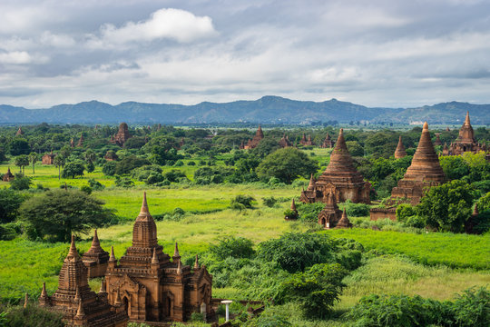 Bagan pagodas field in cloudy day, Mandalay, Myanmar