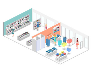 Fototapeta premium isometric interior of shopping mall. Flat 3d vector