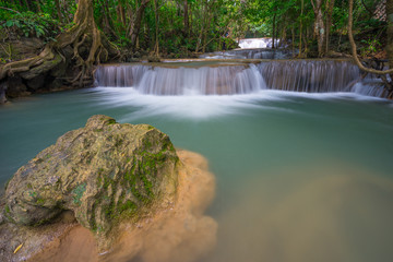 Fototapeta na wymiar Huai Mae Khamin waterfall in the forest, Kanchanaburi, Thailand