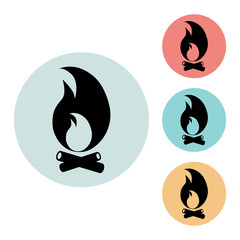 Bonfire icon isolated vector sign symbol, on blue, red, yellow background. Tourism elements. Can be used in logo, UI and web design