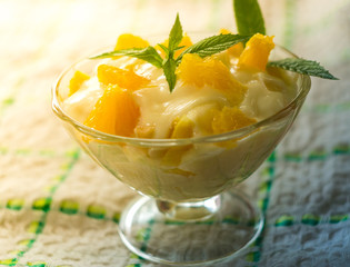 orange sour cream on a light background