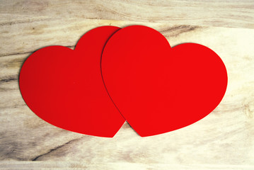 red heart wth table wood