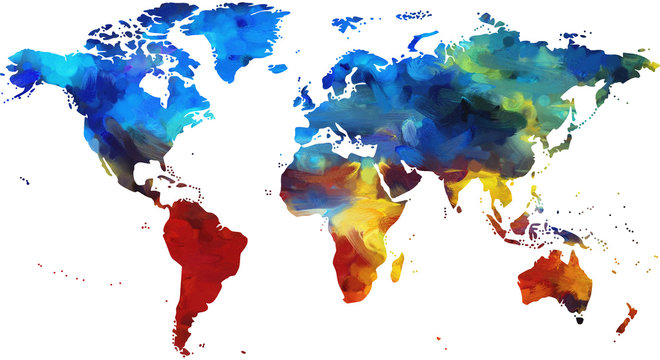 Bunte Weltkarte, gemalte Weltkarte