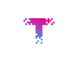 Initial Letter T Pixel Logo Design Element