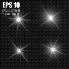 Set of Vector glowing light effect stars bursts with sparkles on transparent background. Transparent stars.