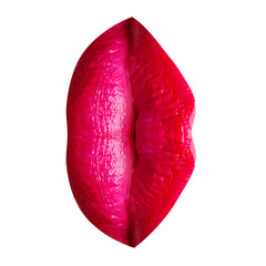 Naklejka premium Women's vagina or labia sexy concept from female lips with make-up. Lips with red or pink lipstick related to sensual female sex organs