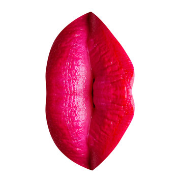Women's vagina or labia sexy concept from female lips with make-up. Lips with red or pink lipstick related to sensual female sex organs