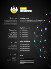 Creative simple cv template with blue and grey circles and dots