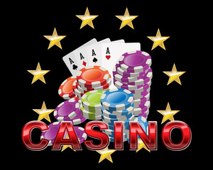 Casino logo with cards stars and chips