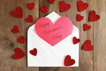 Heart Shaped Homemade Valentine's Day Card on Rustic Wood Backgr