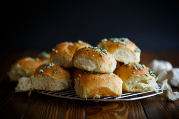 lush homemade buns with garlic and dill