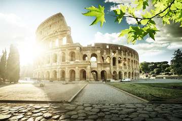 Plakat Colosseum in Rome and morning sun, Italy