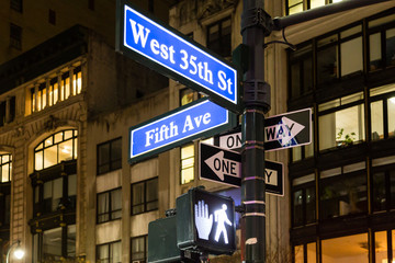 View of the signs with the names of the manhattan streets in New York