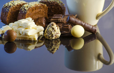 chocolate in range on the black background