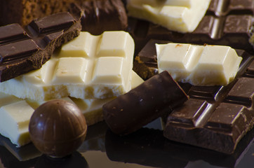 chocolate in range on the black background