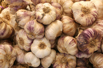 braids of garlic cloves for sale in greengrocers
