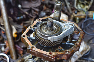 Old machine parts in second hand machinery shop