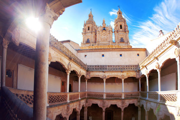 View on the bell tower of Cathedral from the patio. Salamanca, Spain - obrazy, fototapety, plakaty