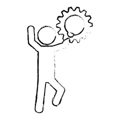 man and  gear wheel  icon over white background. vector illustration