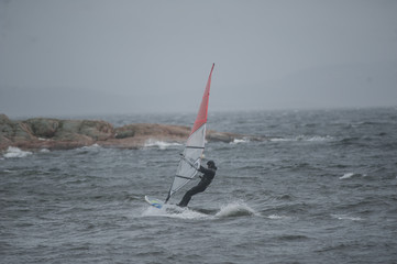 Wind surfing in winter