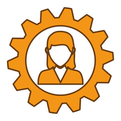 woman and  gear wheel  icon over white background. colorful design. vector illustration