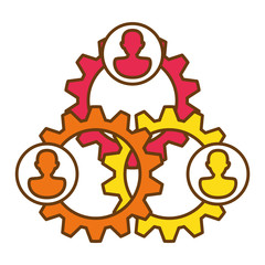 people and gears icon over white background. teamwork concept. colorful design. vector illustration
